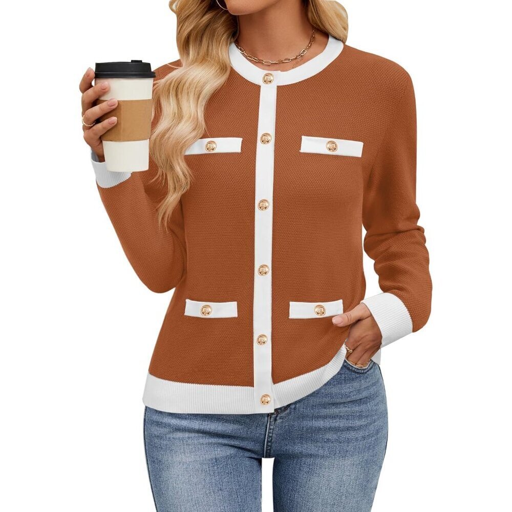 Women's Fall Lightweight Textured Cardigan Sweater Long Sleeve Button Casual